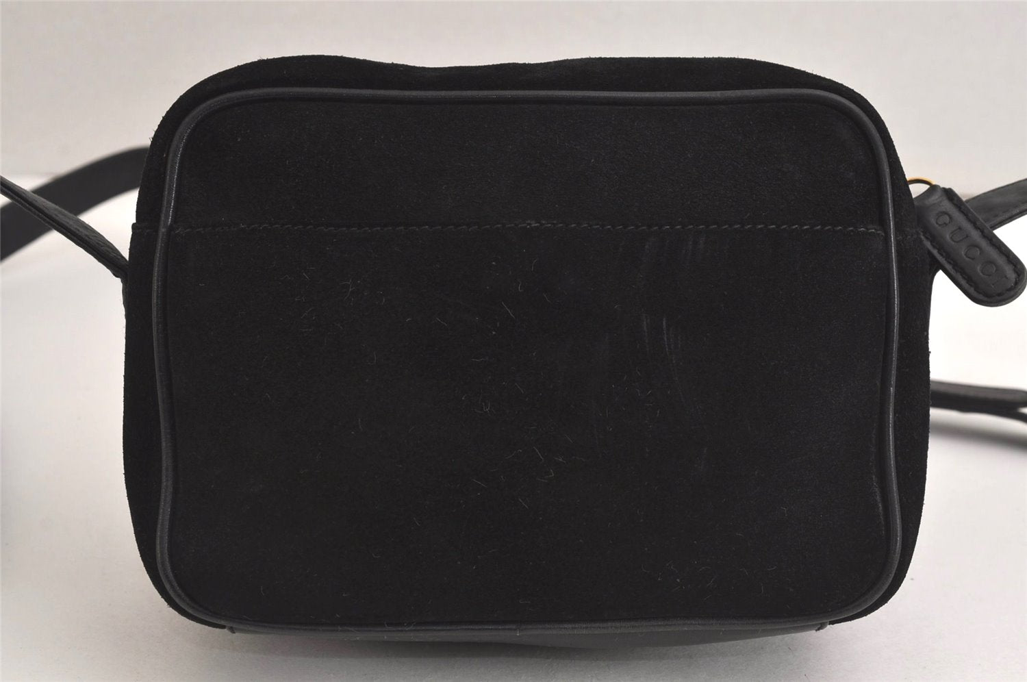 Authentic GUCCI Horsebit Shoulder Cross Body Bag Suede Leather Black Junk 6840J