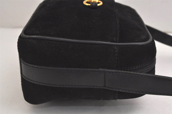 Authentic GUCCI Horsebit Shoulder Cross Body Bag Suede Leather Black Junk 6840J