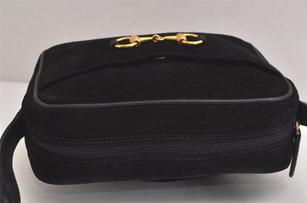 Authentic GUCCI Horsebit Shoulder Cross Body Bag Suede Leather Black Junk 6840J