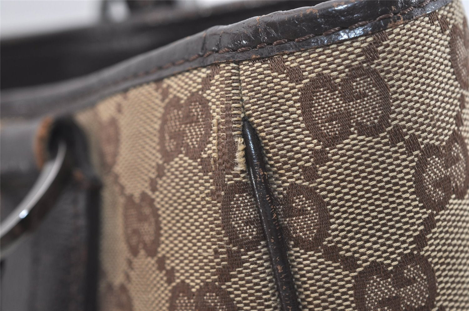 Authentic GUCCI Vintage Shoulder Tote Bag GG Canvas Leather 113019 Brown 6841J