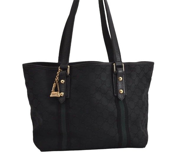 Authentic GUCCI Sherry Line Tote Bag GG Canvas Leather 137396 Black 6842J