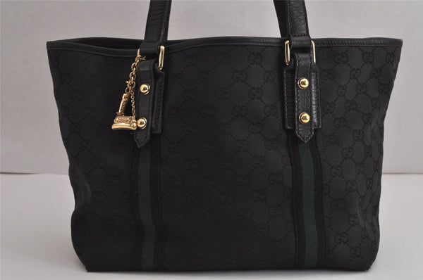Authentic GUCCI Sherry Line Tote Bag GG Canvas Leather 137396 Black 6842J