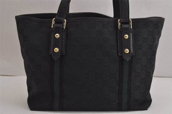 Authentic GUCCI Sherry Line Tote Bag GG Canvas Leather 137396 Black 6842J