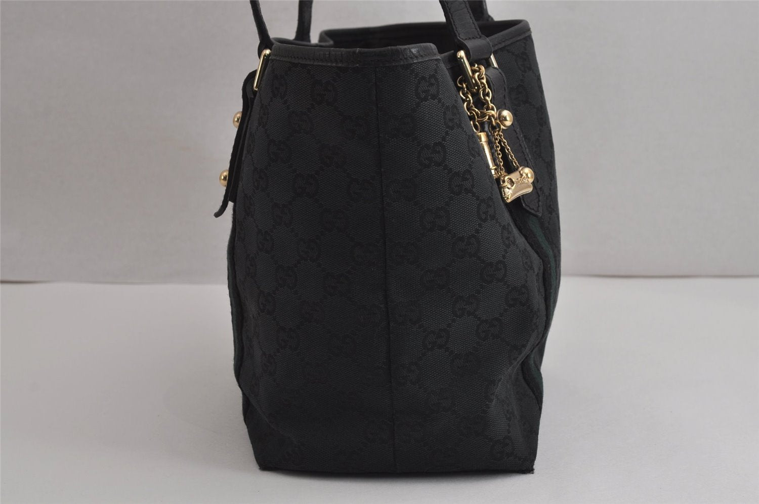 Authentic GUCCI Sherry Line Tote Bag GG Canvas Leather 137396 Black 6842J