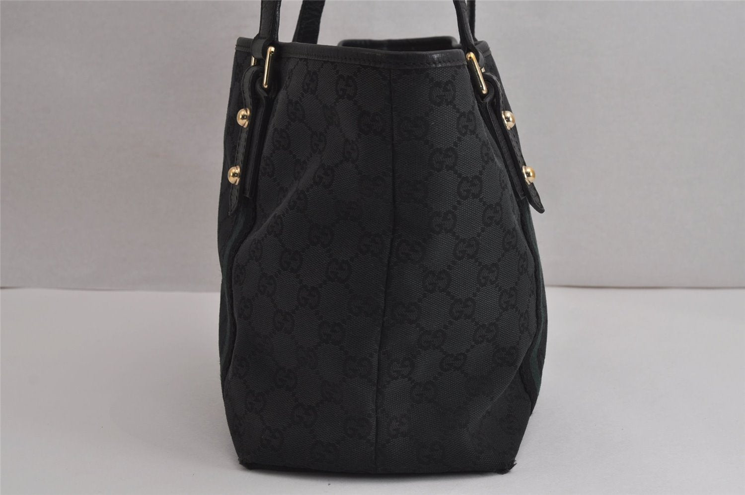 Authentic GUCCI Sherry Line Tote Bag GG Canvas Leather 137396 Black 6842J