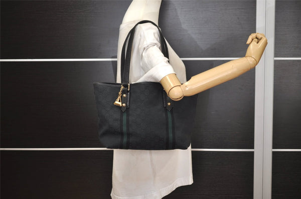 Authentic GUCCI Sherry Line Tote Bag GG Canvas Leather 137396 Black 6842J