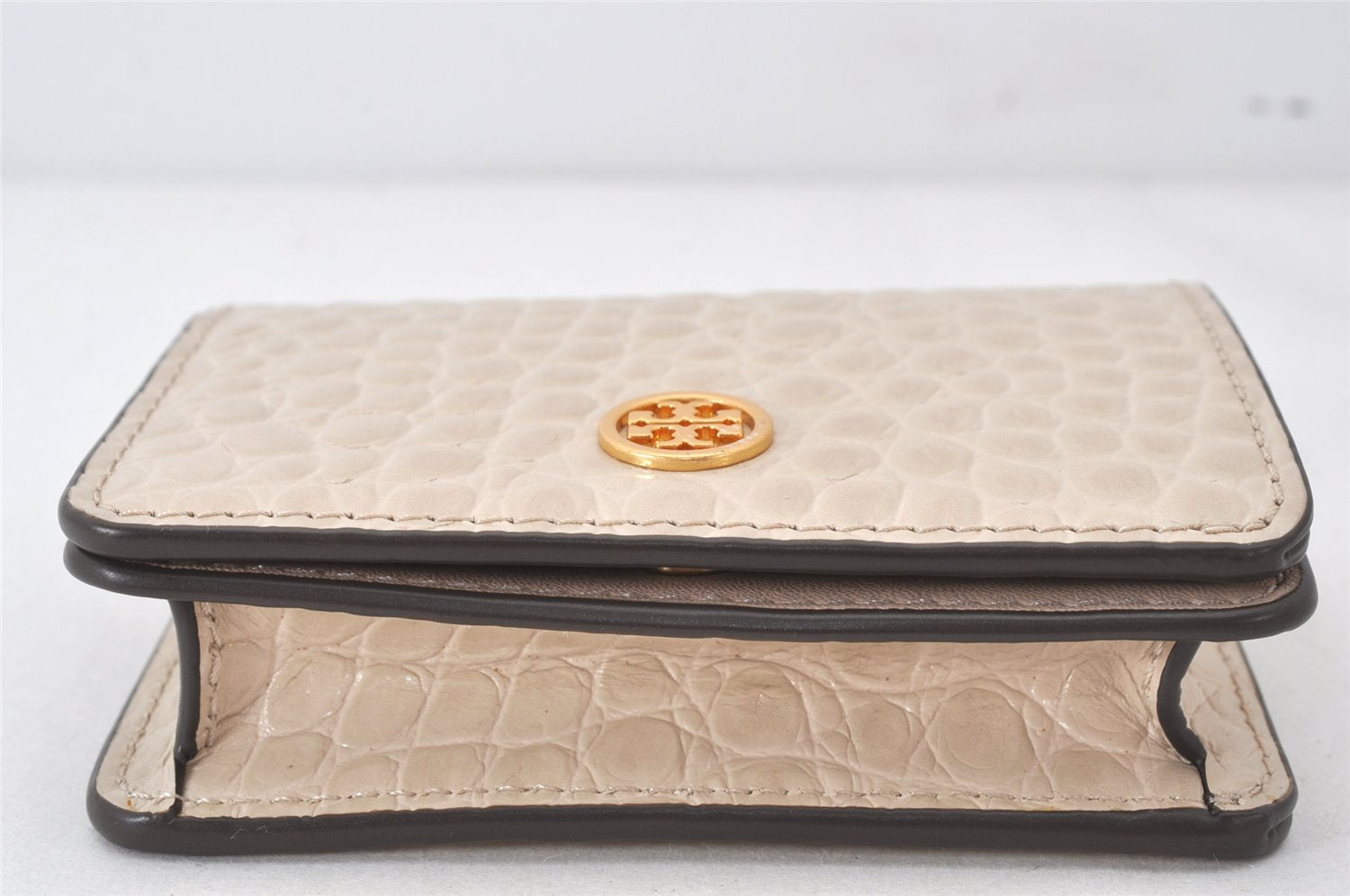 Authentic TORY BURCH Robinson Chain Shoulder Wallet Purse Leather Beige 6844K