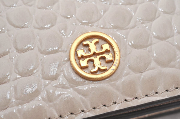 Authentic TORY BURCH Robinson Chain Shoulder Wallet Purse Leather Beige 6844K