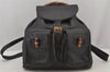 Authentic GUCCI Vintage Bamboo Drawstring Backpack Leather Black 6845J