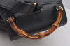 Authentic GUCCI Vintage Bamboo Drawstring Backpack Leather Black 6845J