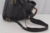Authentic GUCCI Vintage Bamboo Drawstring Backpack Leather Black 6845J