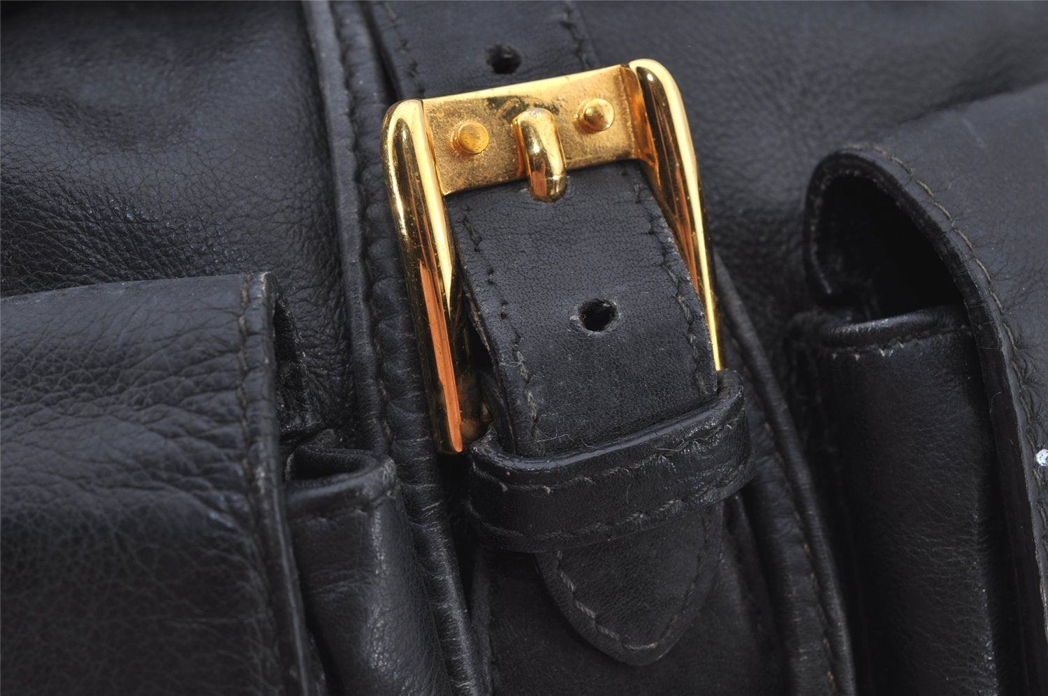 Authentic GUCCI Vintage Bamboo Drawstring Backpack Leather Black 6845J