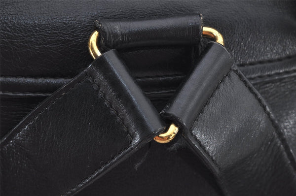 Authentic GUCCI Vintage Bamboo Drawstring Backpack Leather Black 6845J