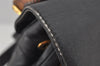 Authentic GUCCI Vintage Bamboo Drawstring Backpack Leather Black 6845J
