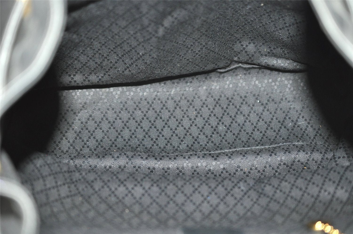 Authentic GUCCI Vintage Bamboo Drawstring Backpack Leather Black 6845J