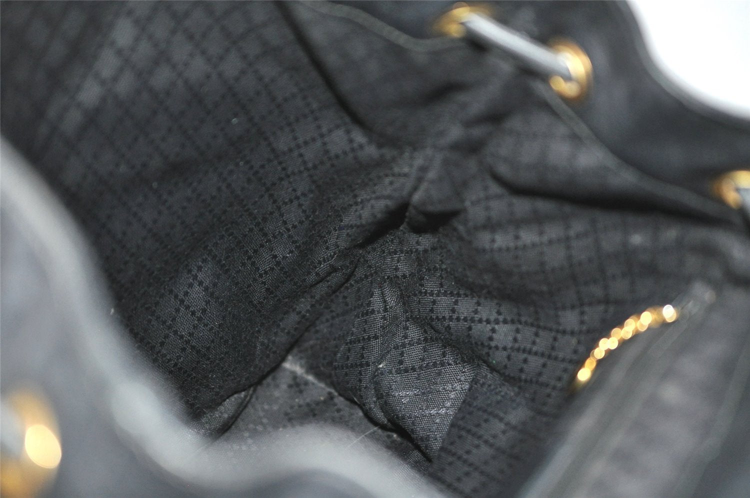 Authentic GUCCI Vintage Bamboo Drawstring Backpack Leather Black 6845J