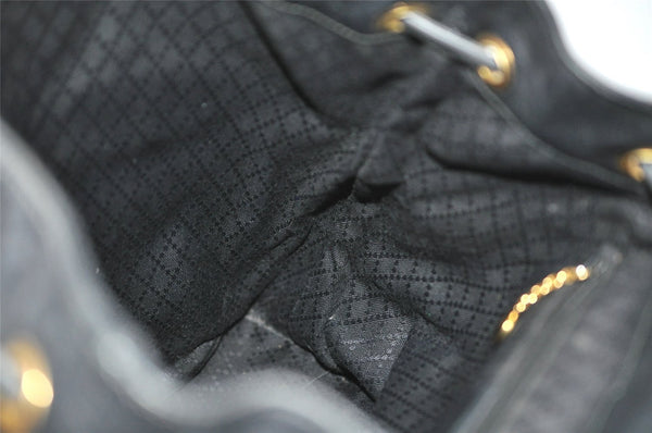 Authentic GUCCI Vintage Bamboo Drawstring Backpack Leather Black 6845J