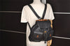 Authentic GUCCI Vintage Bamboo Drawstring Backpack Leather Black 6845J
