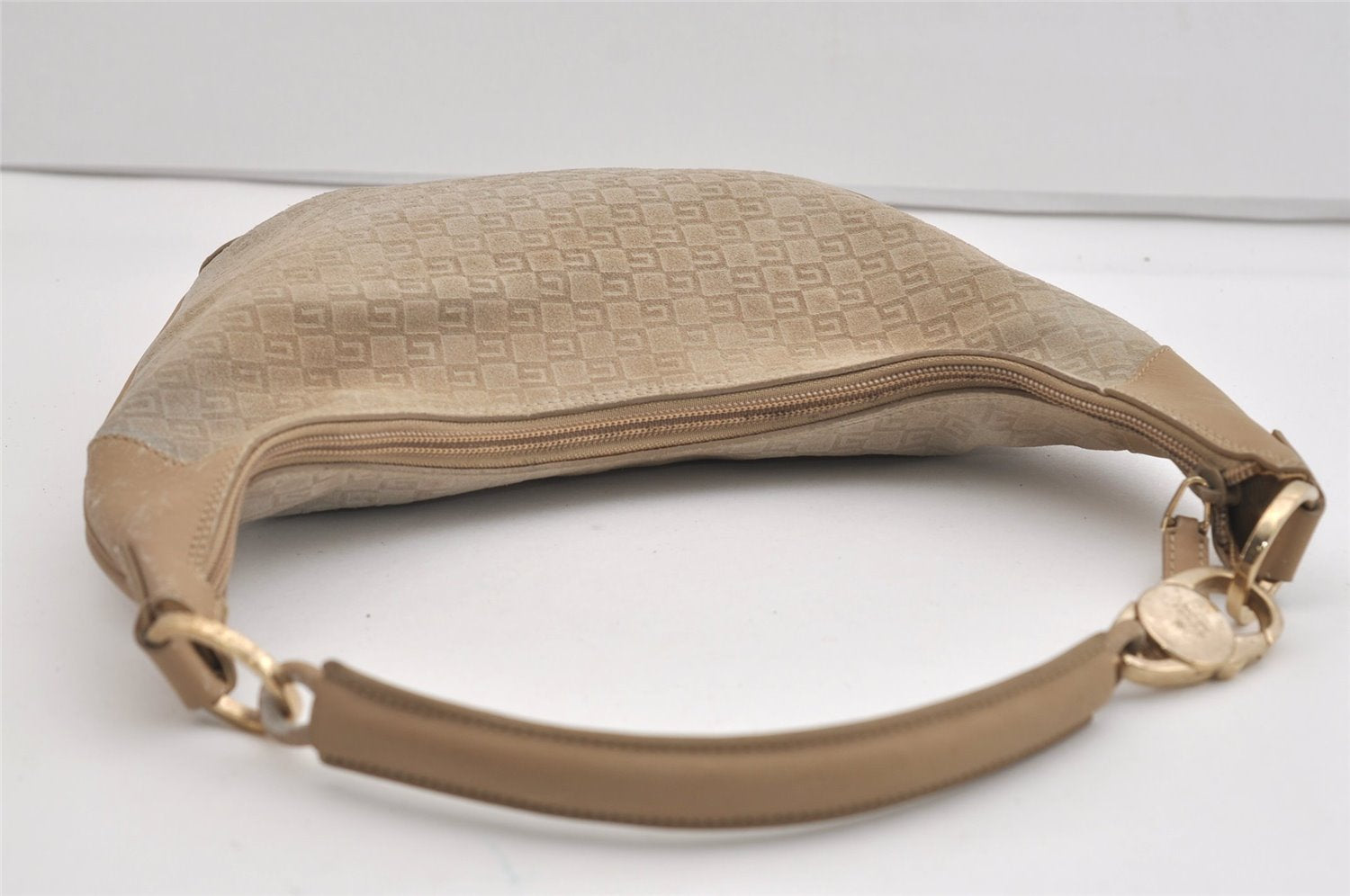 Authentic GUCCI Shoulder Hand Bag Square GG Suede Leather 0014158 Beige 6846J