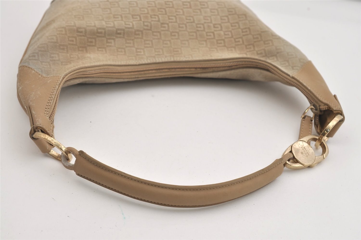 Authentic GUCCI Shoulder Hand Bag Square GG Suede Leather 0014158 Beige 6846J