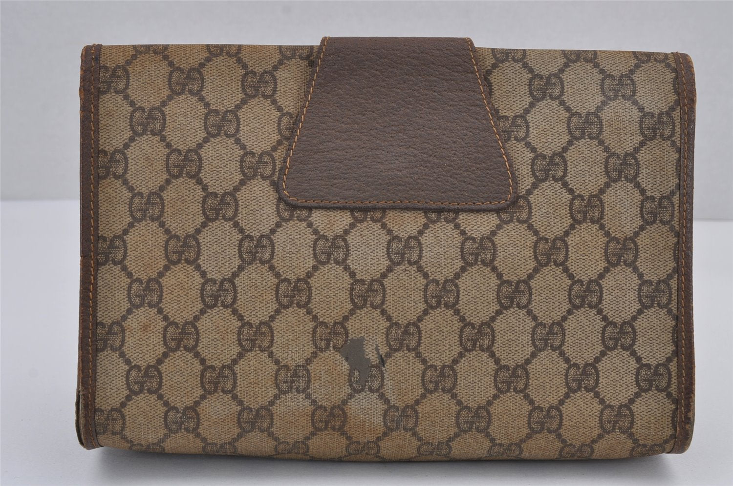 Authentic GUCCI Web Sherry Line Clutch Hand Bag GG PVC Leather Brown Junk 6848J