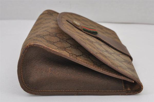 Authentic GUCCI Web Sherry Line Clutch Hand Bag GG PVC Leather Brown Junk 6848J