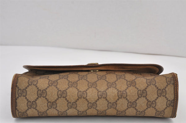 Authentic GUCCI Web Sherry Line Clutch Hand Bag GG PVC Leather Brown Junk 6848J