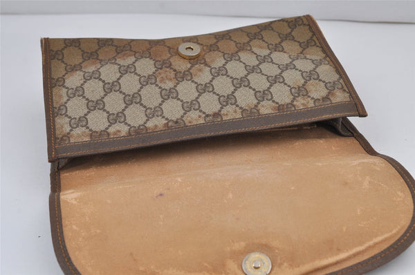 Authentic GUCCI Web Sherry Line Clutch Hand Bag GG PVC Leather Brown Junk 6848J