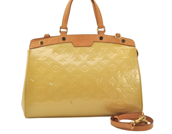 Authentic Louis Vuitton Vernis Brea MM 2Way Hand Bag Yellow M90108 LV 6850K