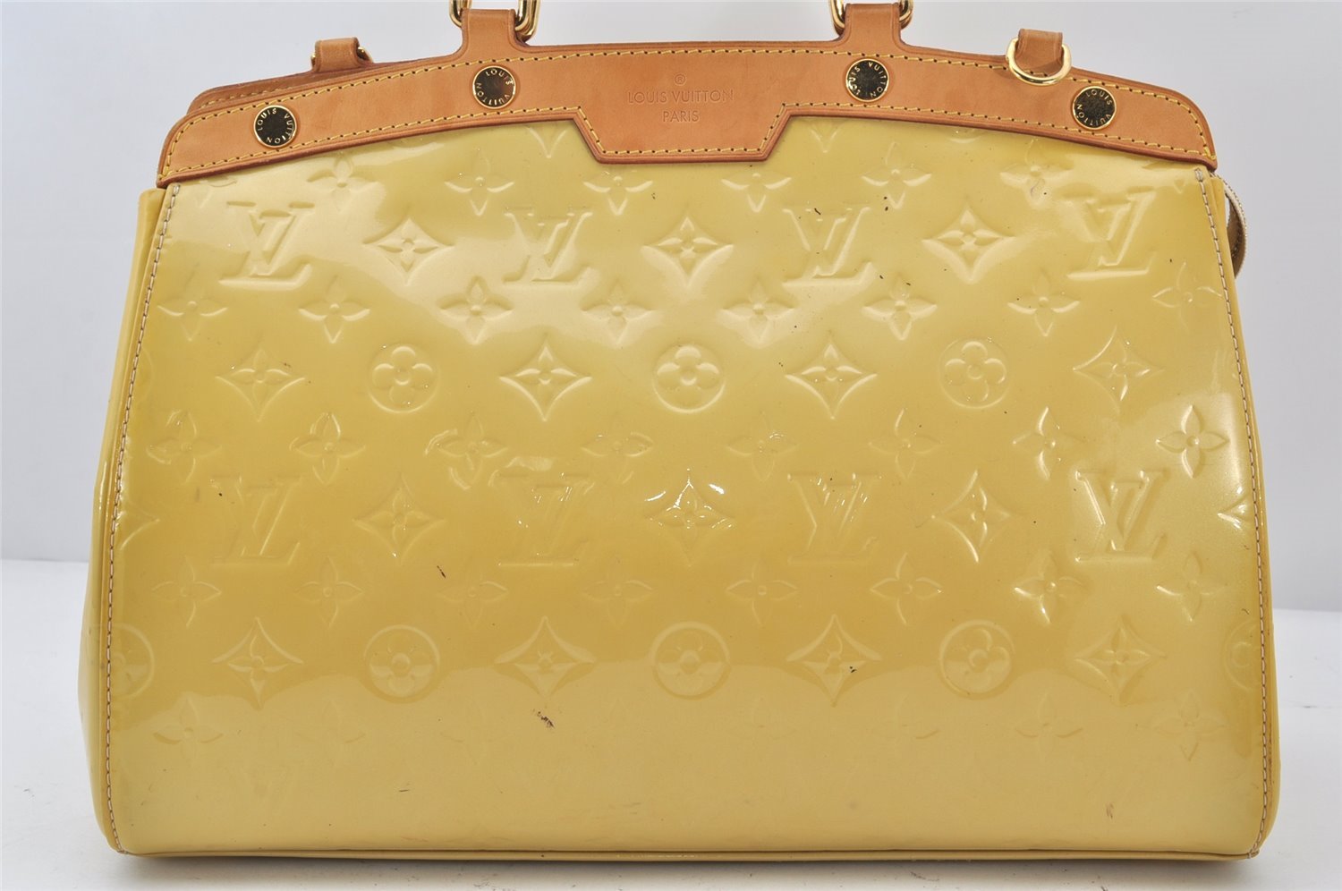 Authentic Louis Vuitton Vernis Brea MM 2Way Hand Bag Yellow M90108 LV 6850K