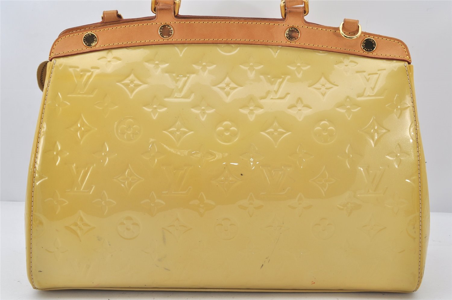 Authentic Louis Vuitton Vernis Brea MM 2Way Hand Bag Yellow M90108 LV 6850K