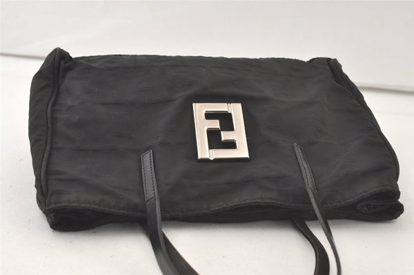 Authentic FENDI Vintage Zucca Hand Bag Purse Canvas Leather Black 6851K