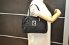 Authentic FENDI Vintage Zucca Hand Bag Purse Canvas Leather Black 6851K