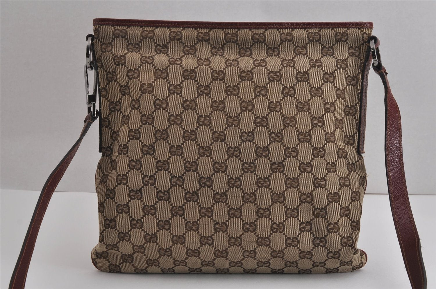 Authentic GUCCI Shoulder Cross Body Bag GG Canvas Leather 113013 Brown 6852J