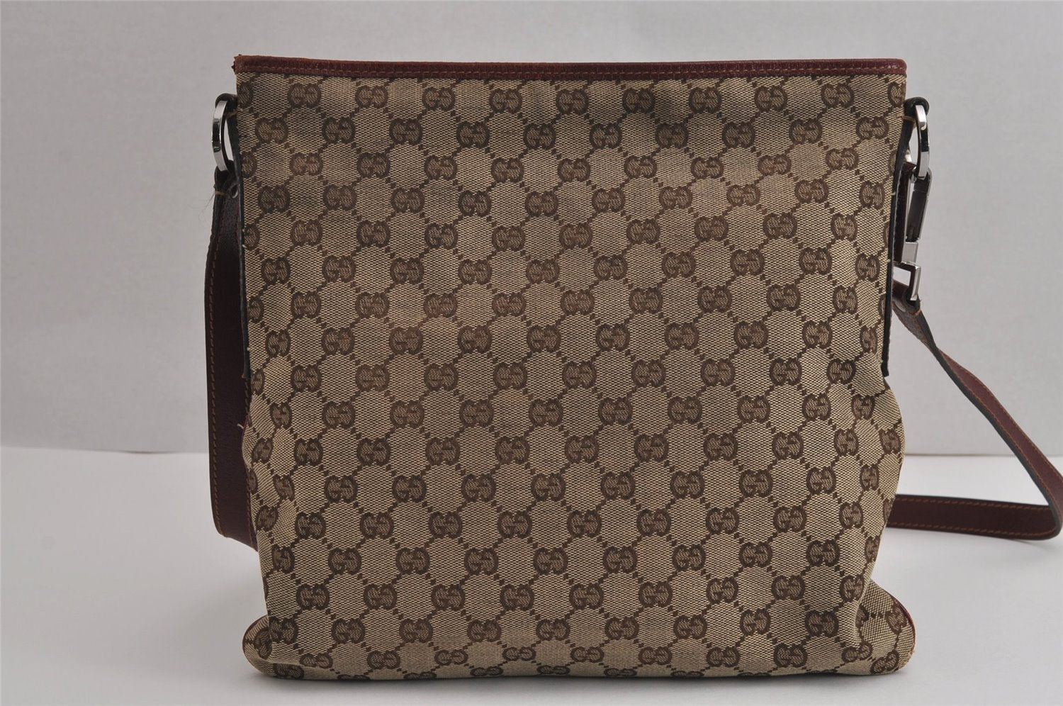 Authentic GUCCI Shoulder Cross Body Bag GG Canvas Leather 113013 Brown 6852J