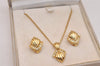 Authentic Christian Dior Rhinestone Clip-on Earrings Necklace Set Gold Box 6853J