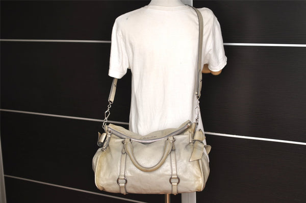 Authentic MIU MIU Ribbon Leather 2Way Shoulder Hand Bag Light Gray 6855I