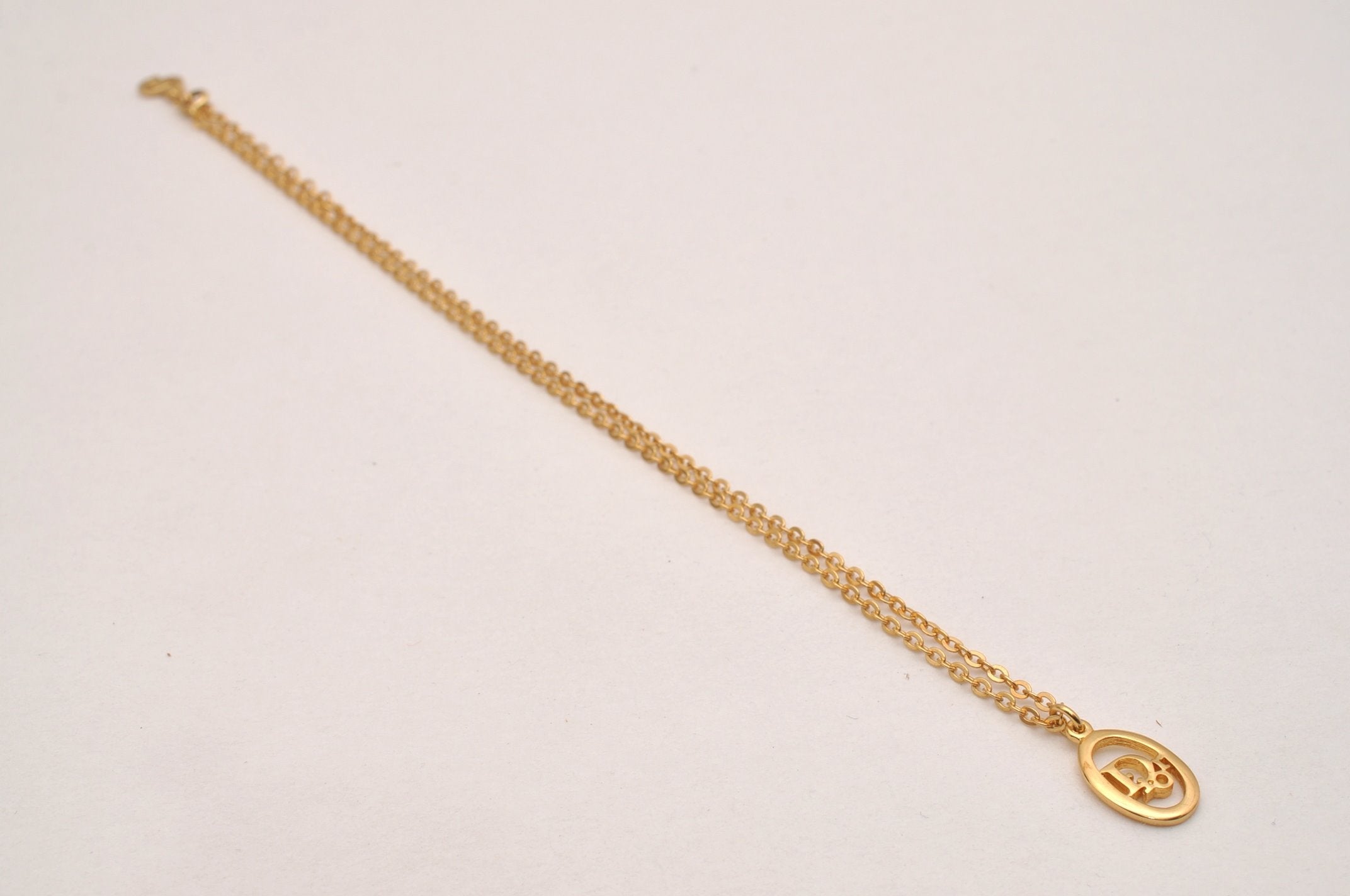 Authentic Christian Dior Gold Tone Chain Pendant Necklace CD 6855J