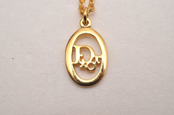 Authentic Christian Dior Gold Tone Chain Pendant Necklace CD 6855J