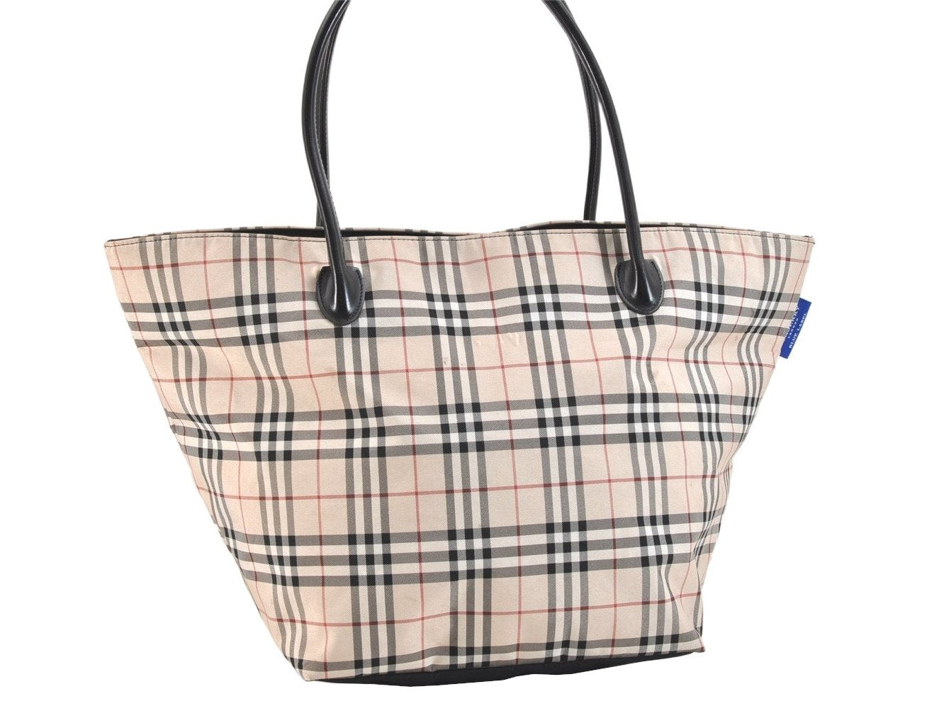 Authentic BURBERRY BLUE LABEL Check Shoulder Tote Bag Nylon Leather Beige 6855K