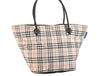 Authentic BURBERRY BLUE LABEL Check Shoulder Tote Bag Nylon Leather Beige 6855K