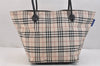 Authentic BURBERRY BLUE LABEL Check Shoulder Tote Bag Nylon Leather Beige 6855K