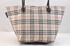 Authentic BURBERRY BLUE LABEL Check Shoulder Tote Bag Nylon Leather Beige 6855K