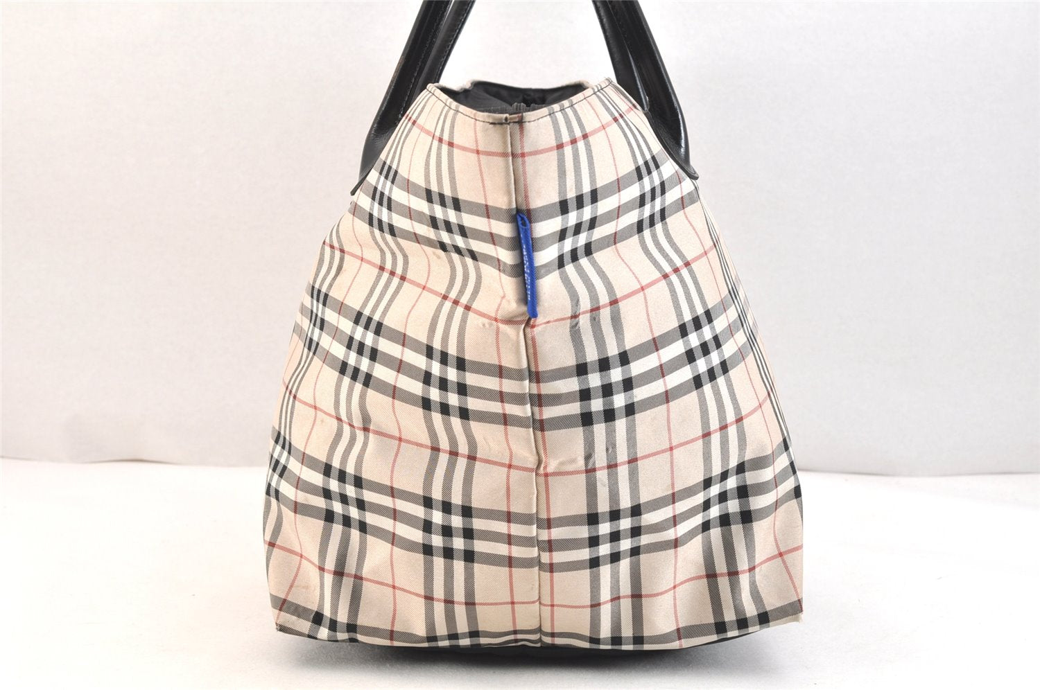 Authentic BURBERRY BLUE LABEL Check Shoulder Tote Bag Nylon Leather Beige 6855K