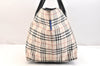 Authentic BURBERRY BLUE LABEL Check Shoulder Tote Bag Nylon Leather Beige 6855K