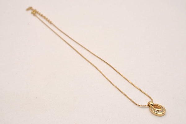 Authentic Christian Dior Gold Tone Chain Rhinestone Pendant Necklace CD 6856J