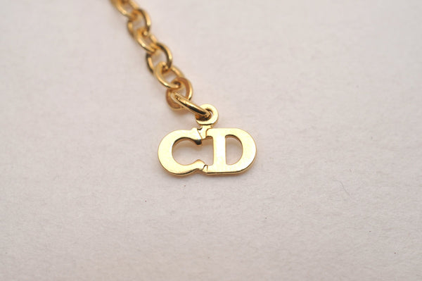 Authentic Christian Dior Gold Tone Chain Rhinestone Pendant Necklace CD 6856J