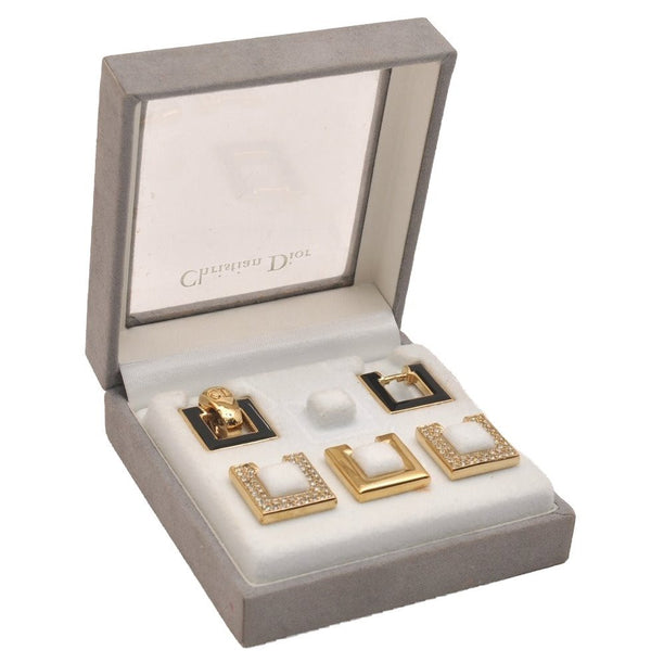 Authentic Christian Dior Rhinestone Earrings Necklace Charm Set Gold Box 6857J