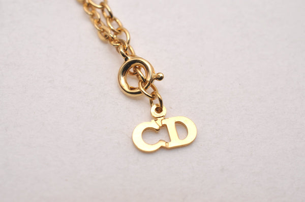 Authentic Christian Dior Gold Tone Chain Pendant Necklace CD 6858J