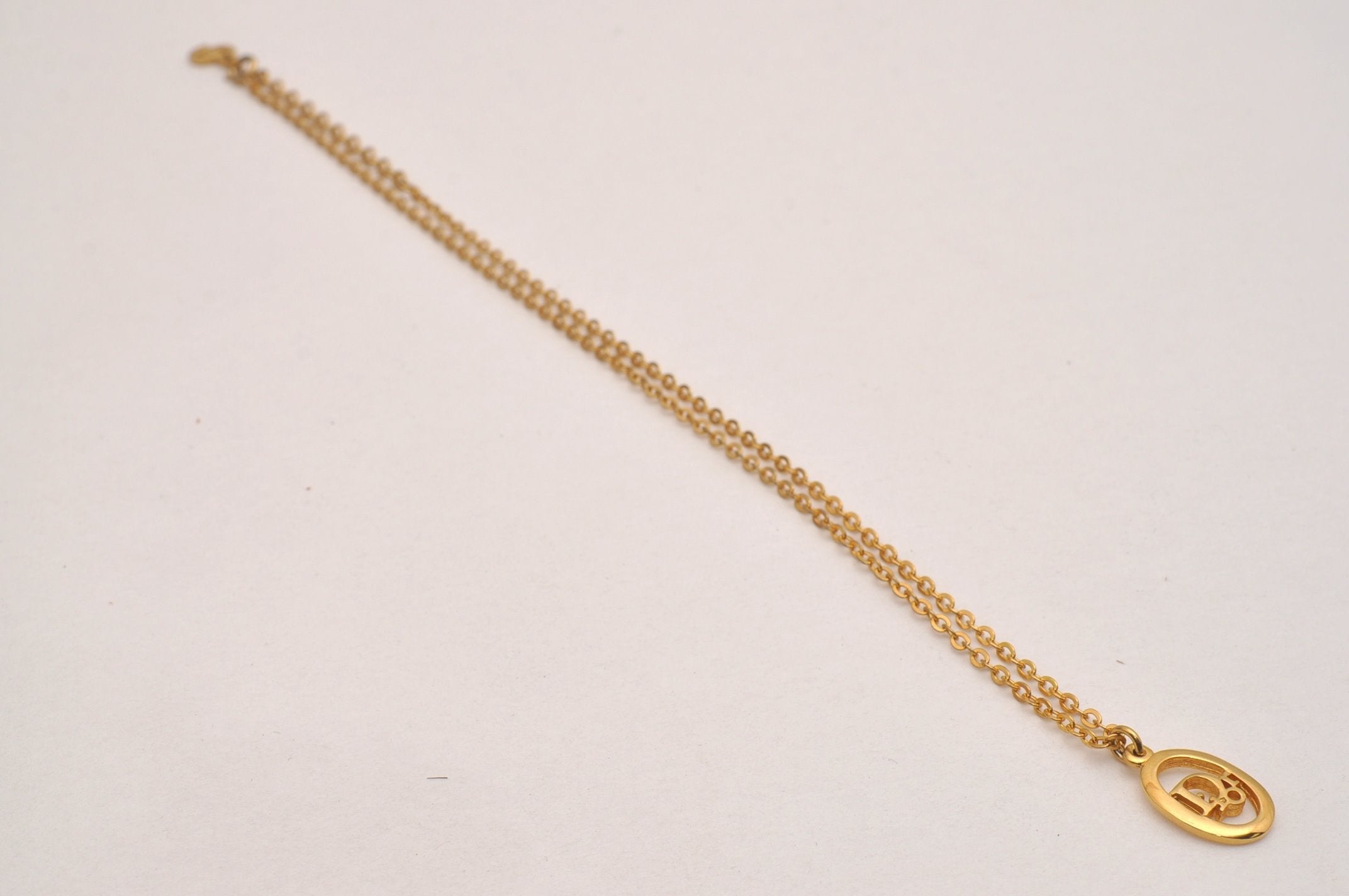 Authentic Christian Dior Gold Tone Chain Pendant Necklace CD 6860J